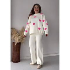 Heart printed winter fleece co ord Set