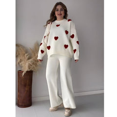 Heart printed winter fleece co ord Set